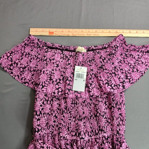 Michaels Kors purple floral off-shoulder dress with belt - NWT Size M - Picture 9 of 14